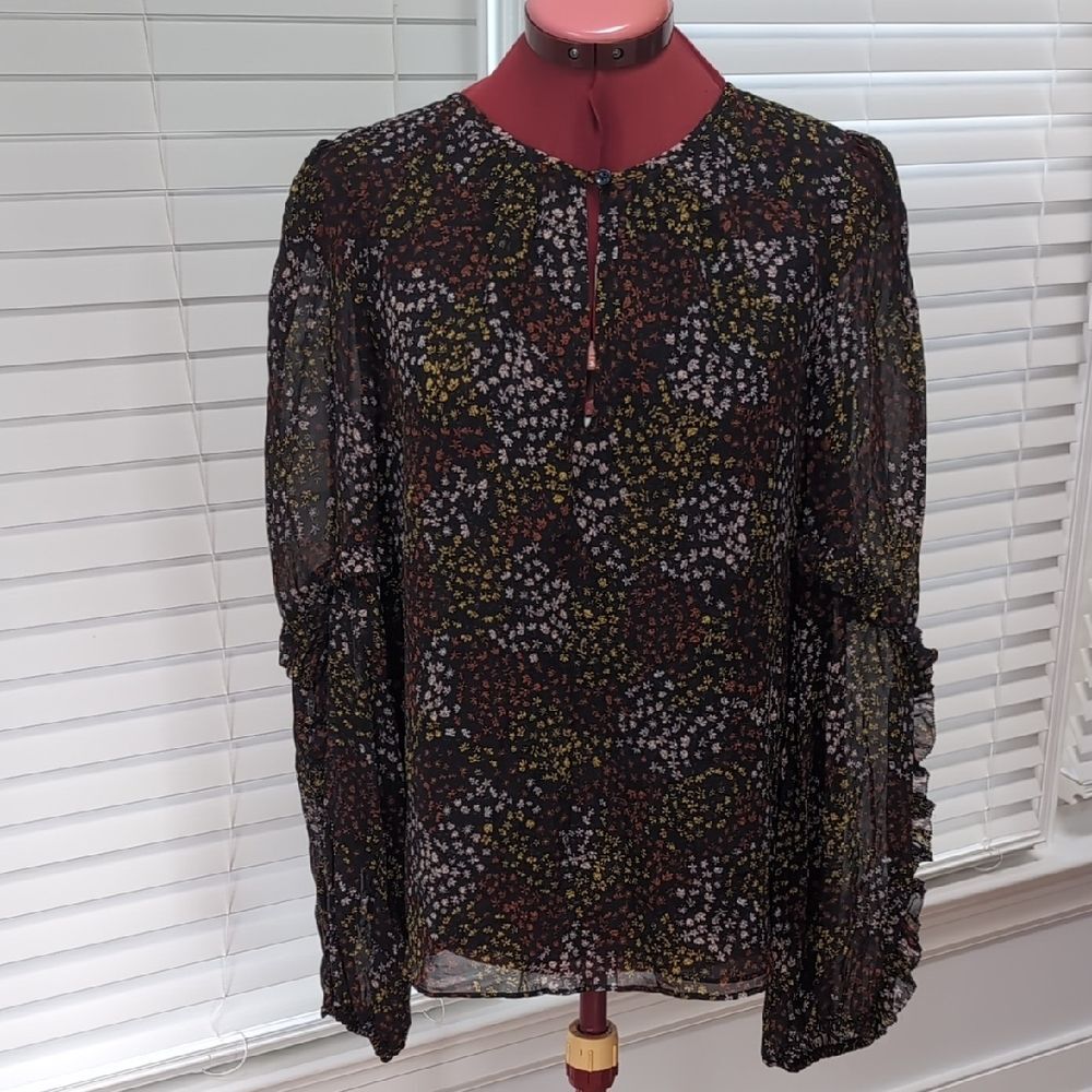 Joie Silk Whimsy Goth Flowy Floral Print Top with Ruffle Detail on Sleeves Boho - Picture 3 of 8